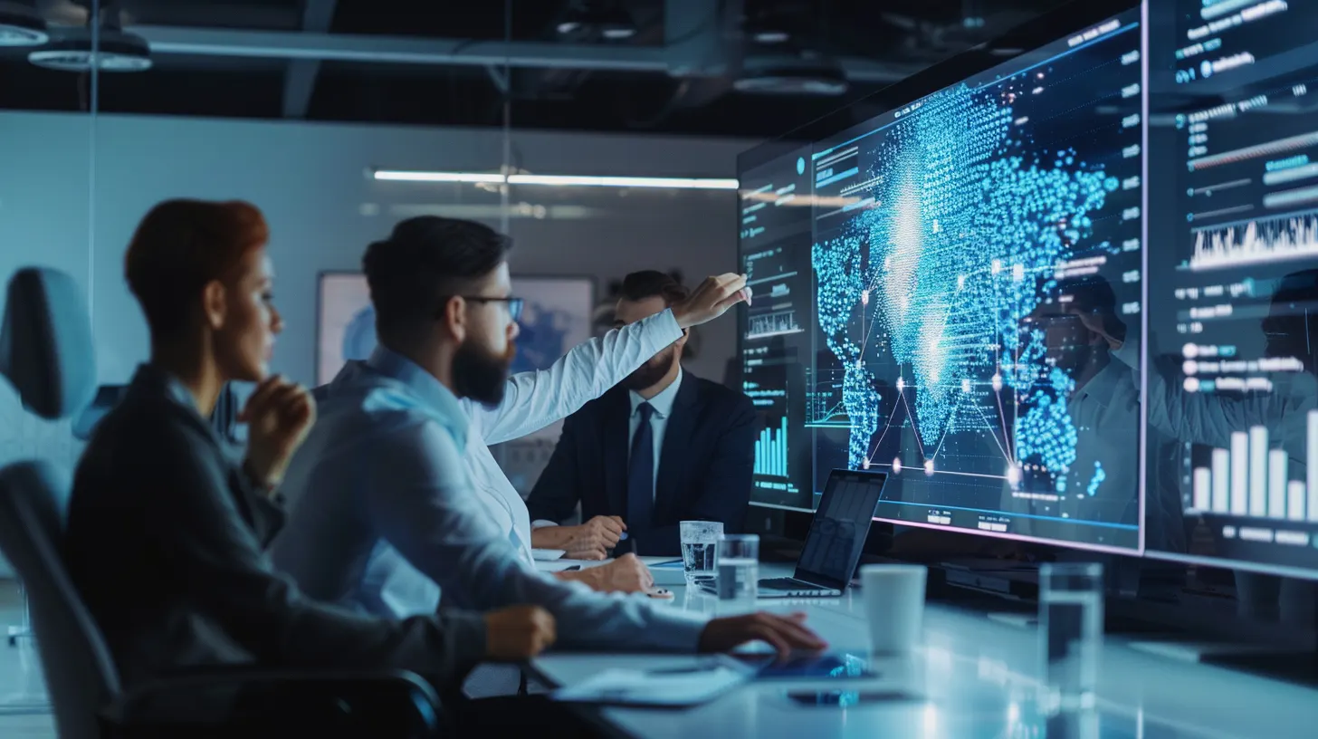 Equipa numa sala de operações com painéis de monitorização